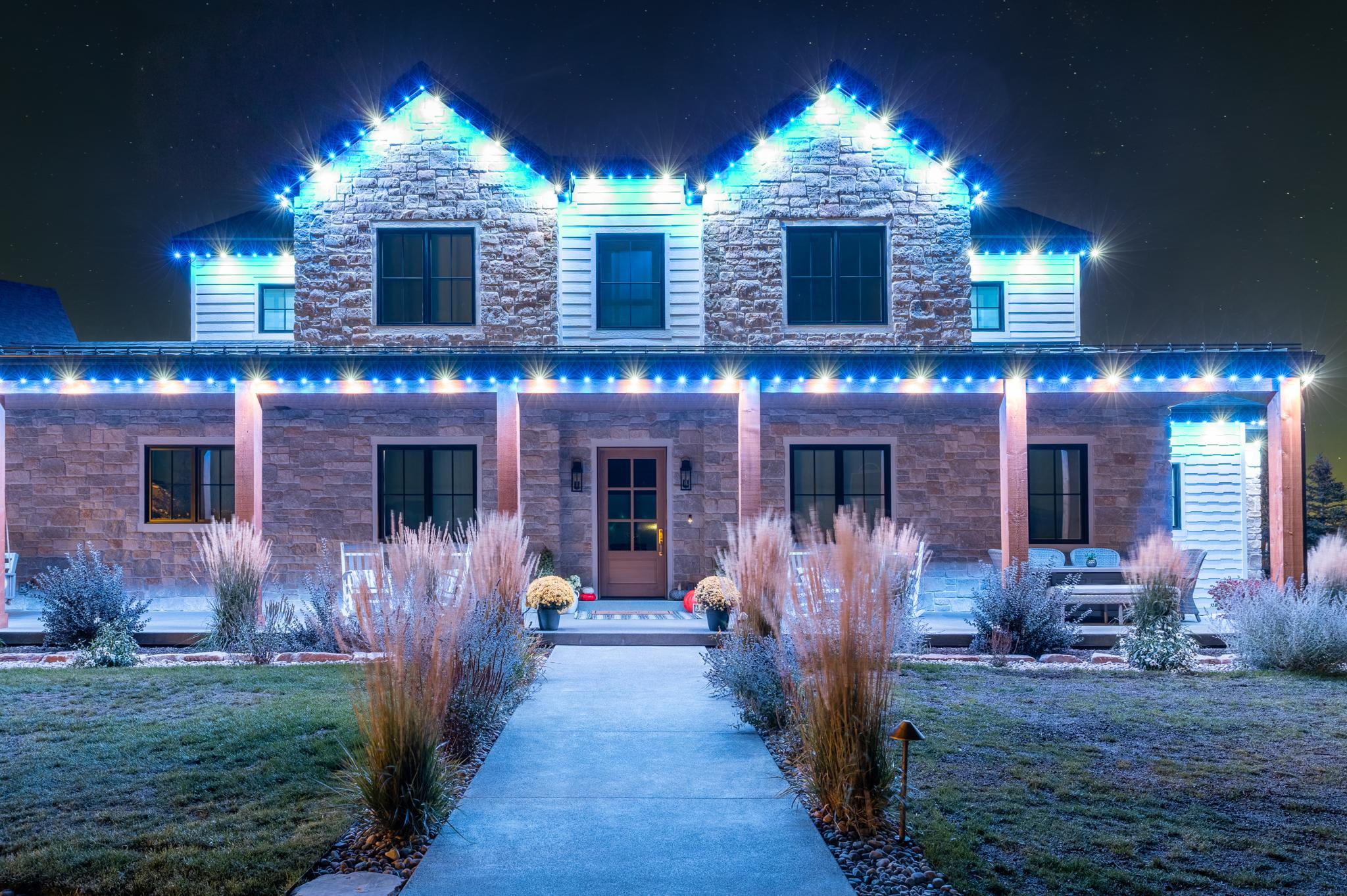 House with white accent lighting